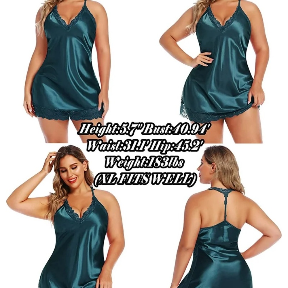 Satin Lace Trim Slip Chemise - Teal